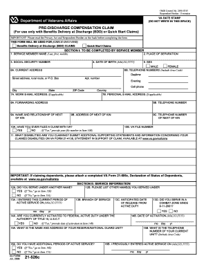 VA Form 21-526c Pre-Discharge Compensation Claim
