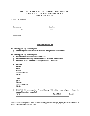 Florida Parenting Plan Form 12.995(a)