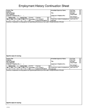 Employment History Continuation Sheet