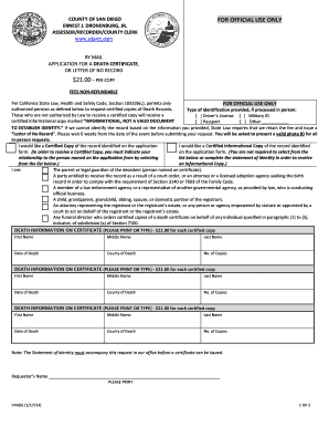 California Death Certificate Application