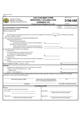 BIR Form 2106-IAE