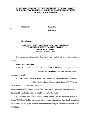 Florida Non-Jury Trial Order