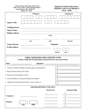 New York State Education Department Grant Fund Request