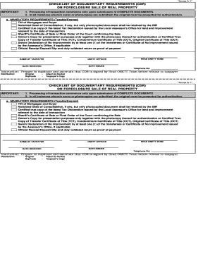 Checklist of Documentary Requirements for Foreclosure Sale of Real Property