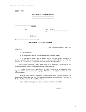 Motion to Plead as Indigent