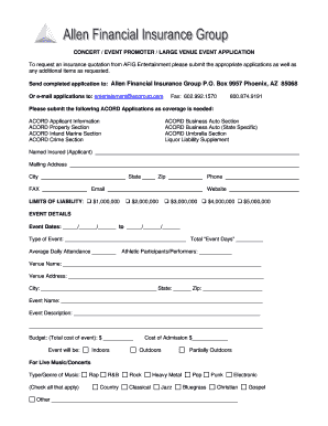 Concert Event Promoter Insurance Application