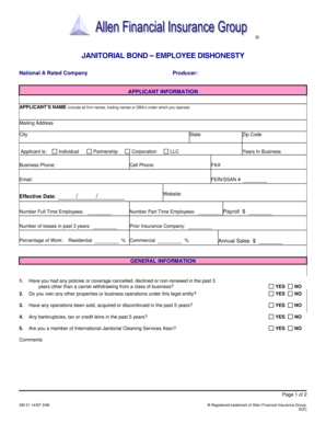 Janitorial Bond Employee Dishonesty Application