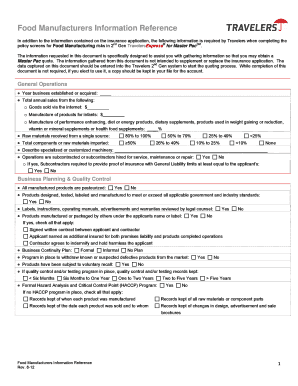 Food Manufacturers Information Reference Form