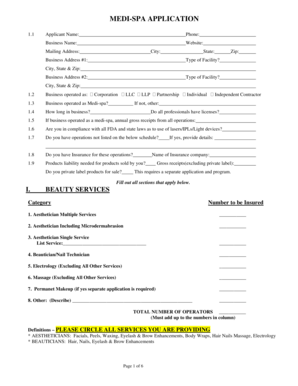 Medi-Spa Insurance Application Form