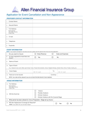 Event Cancellation and Non-Appearance Insurance Application