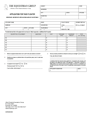 Application for Tack Floater Insurance
