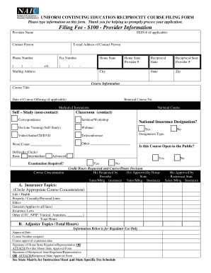 Uniform Continuing Education Reciprocity Course Filing Form