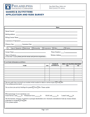 Outfitters Application and Risk Survey Form
