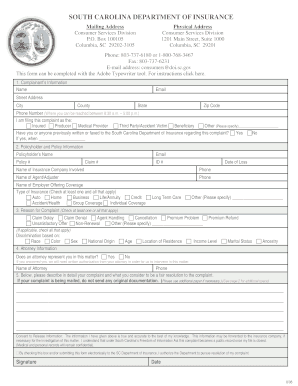 South Carolina Insurance Complaint Form