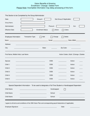 Vision Benefits of America Enrollment Form