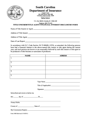 South Carolina Title Insurer Financial Interest Disclosure Form
