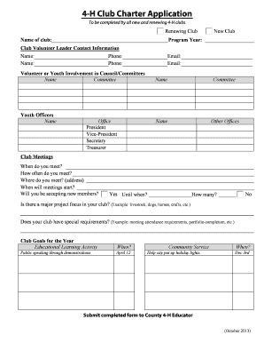 4-H Club Charter Application