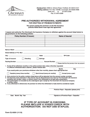 Pre-Authorized Withdrawal Agreement for Life Insurance Premiums