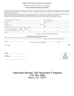 Strike Waiver of Premium Claim Form