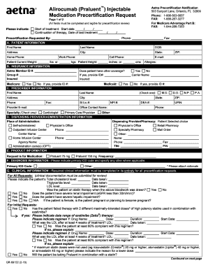 Alirocumab (Praluent™) Injectable Aetna Precertification Notification