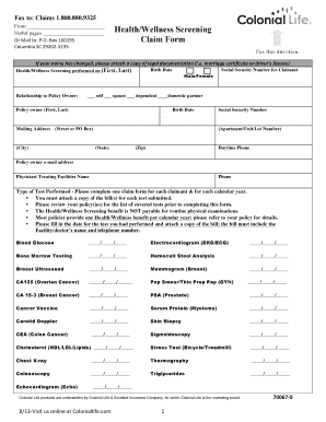 Health/Wellness Screening Claim Form