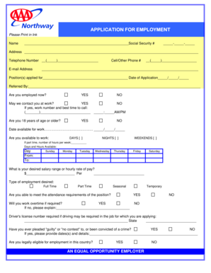 Application for Employment Form