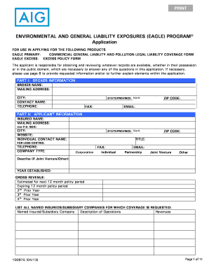 Eagle Environmental and General Liability Application
