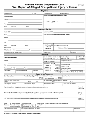 Nebraska Workers' Compensation First Report of Injury