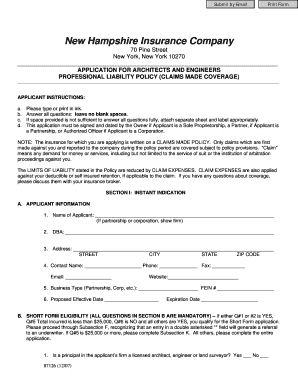 Architects and Engineers Professional Liability Application