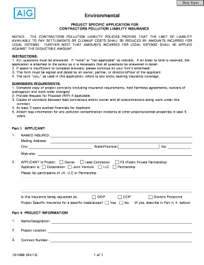 Contractors Pollution Liability Insurance Application
