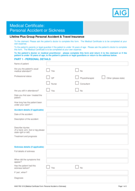 Medical Certificate for Personal Accident or Sickness