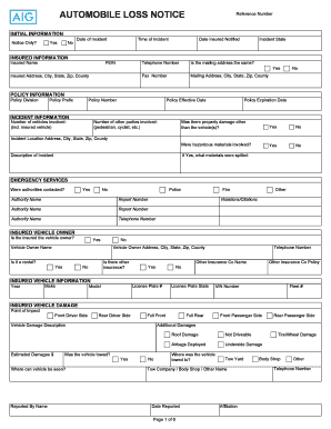 Automobile Loss Notice Form