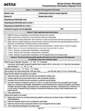 Dorsal Column Stimulator Precertification Form