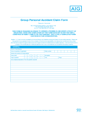 AIG South Africa Personal Accident Claim Form