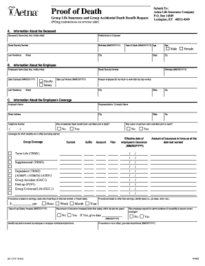 Aetna Life Insurance Death Benefit Claim Form