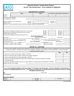 Aircraft Pilot Workers' Compensation Questionnaire