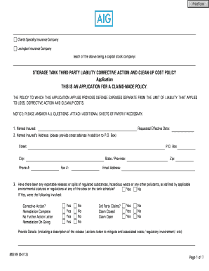 Storage Tank Third Party Liability Application