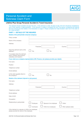 Personal Accident and Sickness Claim Form