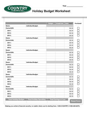 Holiday Budget Worksheet - countryfinancialcom