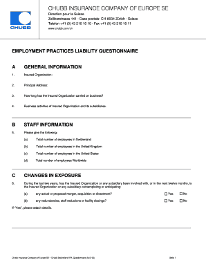 Chubb Switzerland EPL Questionnaire