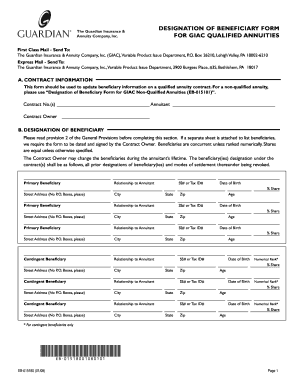 Designation of Beneficiary Form for GIAC Qualified Annuities