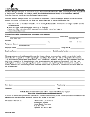 PHI Amendment Request Form
