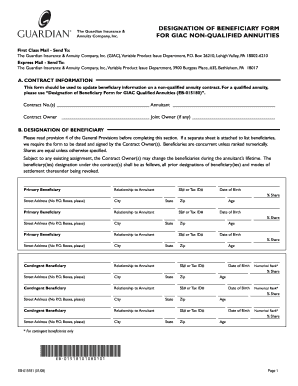 Designation of Beneficiary Form for GIAC Non-Qualified Annuities