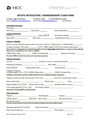 Specific Notification Reimbursement Claim Form