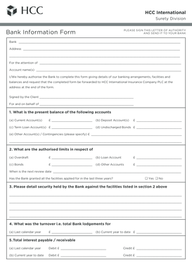 HCC International Bank Information Form
