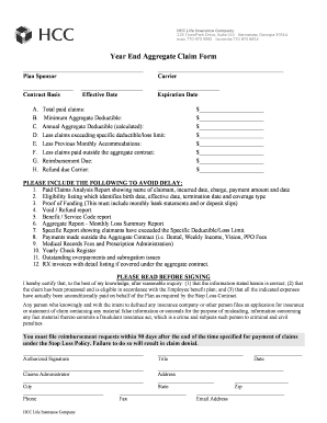 Year End Aggregate Claim Form