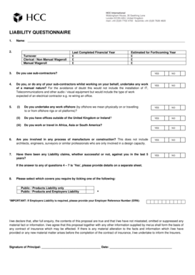 HCC International Liability Questionnaire