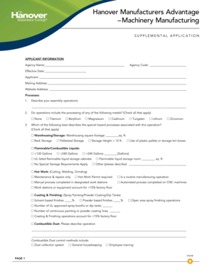 Hanover Manufacturers Advantage Supplemental Application