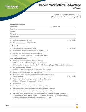 Hanover Fleet Supplemental Application