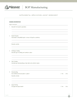 Supplement Application Agent Worksheet